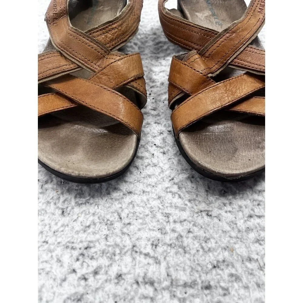 Women's Merrell Bassoon Tan Leather Strappy Open Toe Buckle Sandals Size 8 - Picture 5 of 10